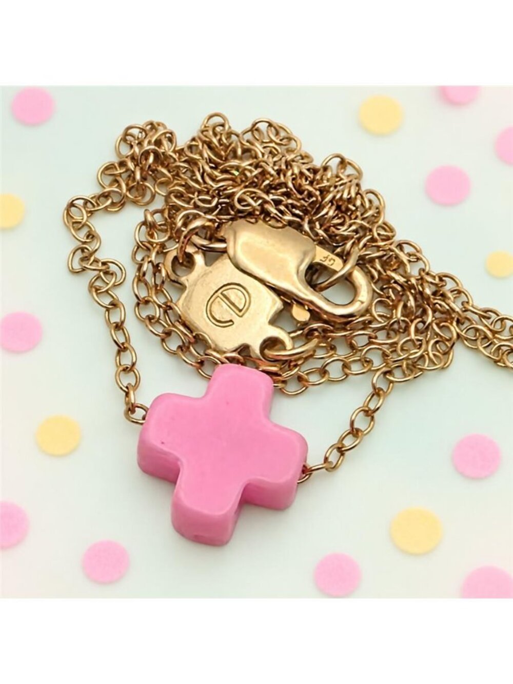enewton eGirl Bright Pink Signature Cross Necklace 14K Gold Filled 14” Kids
